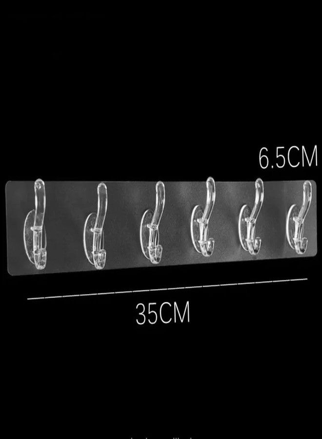 FLORISCA Multi-Purpose Self Adhesive Rail Hook Heavy-Duty No-Drill Wall Hooks for Kitchen, Bathroom & Door | Waterproof Towel, Cloth & Key Hanger Rack (6 Hooks Hanger-1 Pcs) - Image 2